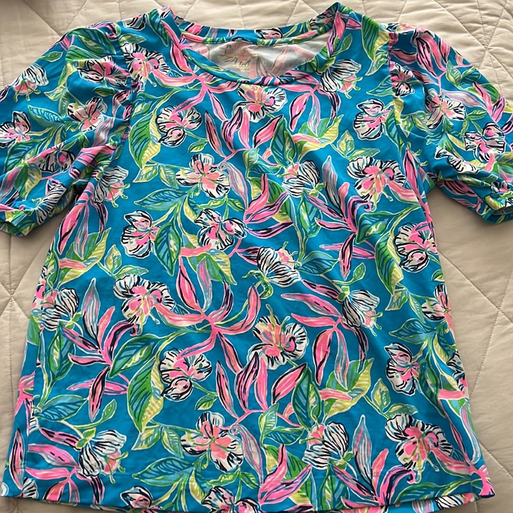 Lilly Pulitzer Rhett Top Womens Keep On Beliefing Formentera Turquoise M - Picture 8 of 16